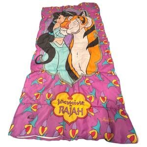 Vtg 90s Disney Jasmine Rajah Sleeping Bag Aladdin Pink Yellow Refashion Fabric